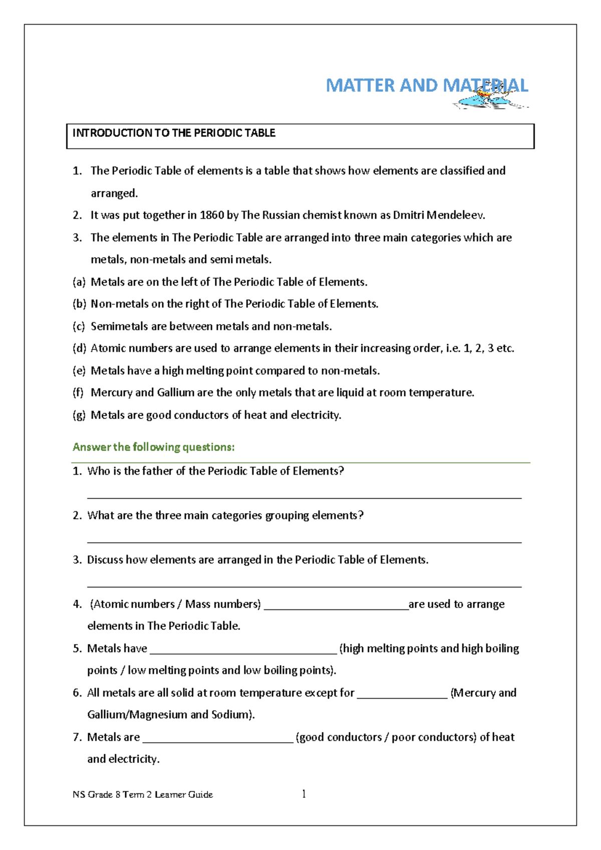 NS Grade 8 Term 2 2023 - Comprehensive Chemistry Practice Guide - Studocu