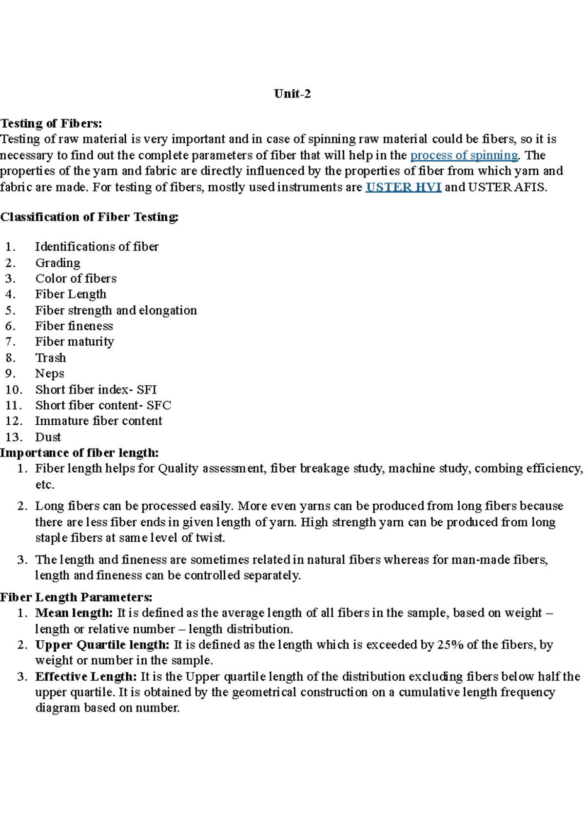 UNIT-1 Textile Quality Evaluation - Unit- Testing of Fibers: Testing of ...