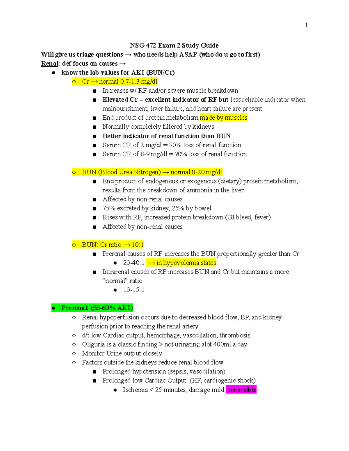 NSG 472 Exam 2 Study Guide: Key Concepts in Renal Function and ...