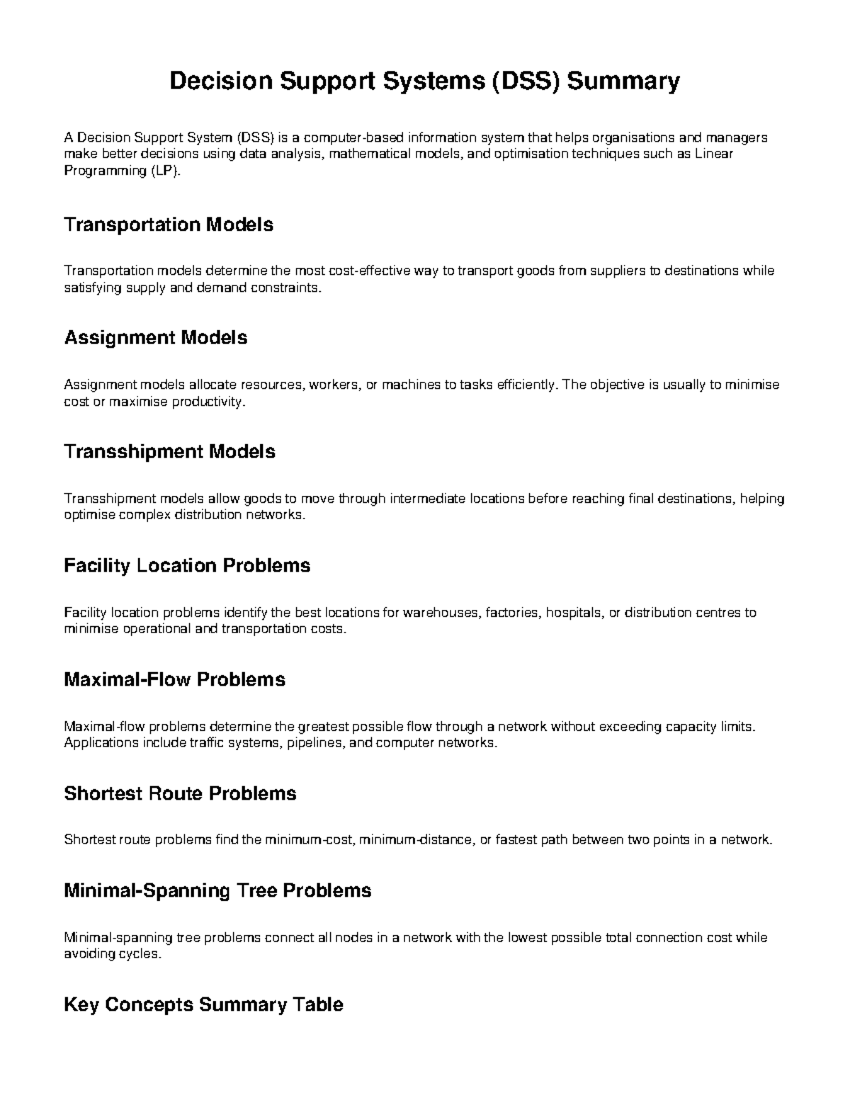 DSS 101: Comprehensive Summary of Decision Support Systems - Studocu
