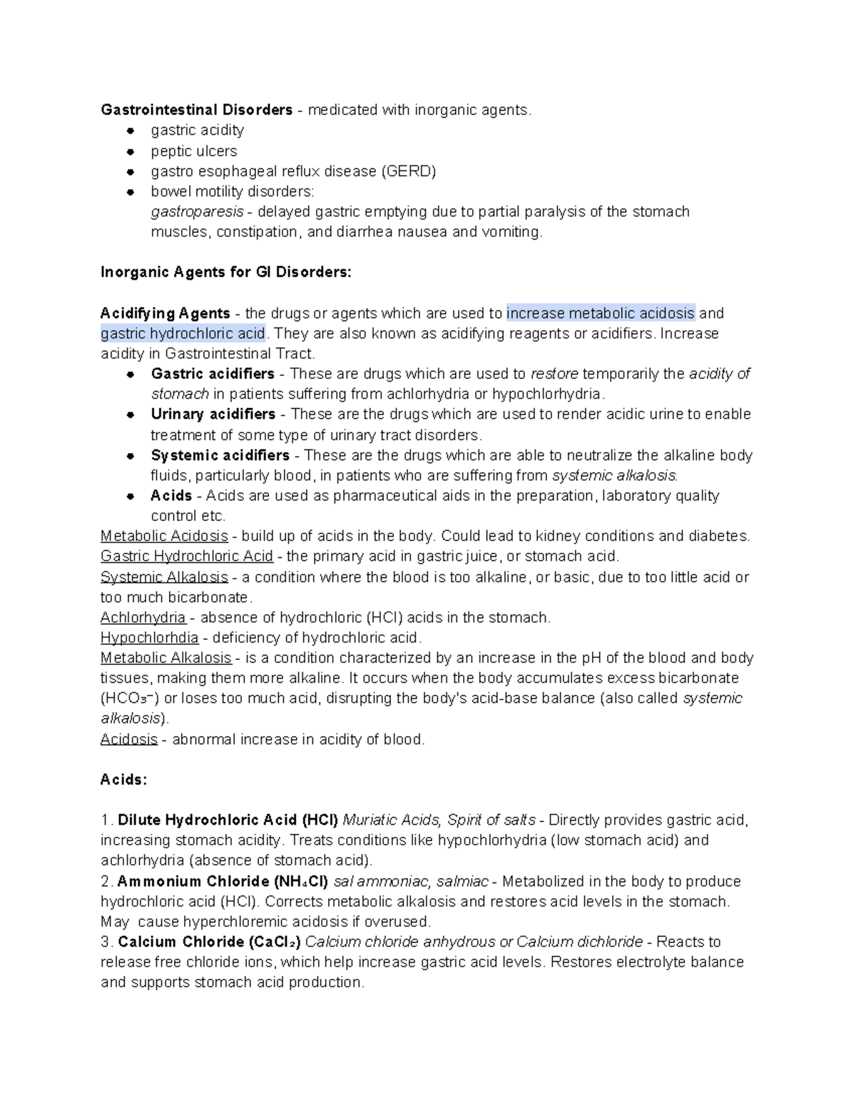 GIT 101 Unit 4-1 Finals: Medications for Gastrointestinal Disorders ...