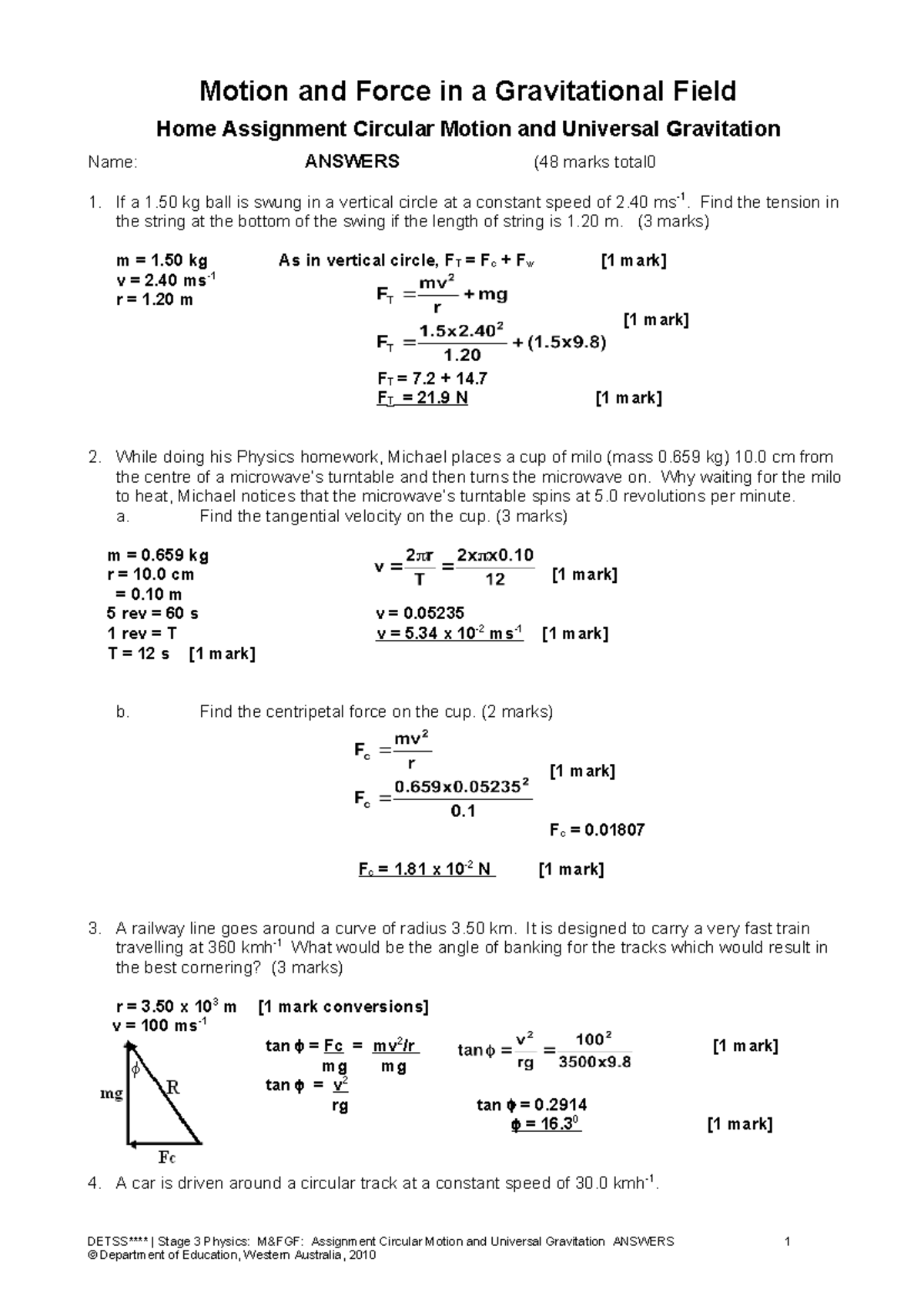 3A M FIGF Assignment 3 Circular Motion, Universal Gravitation answers ...