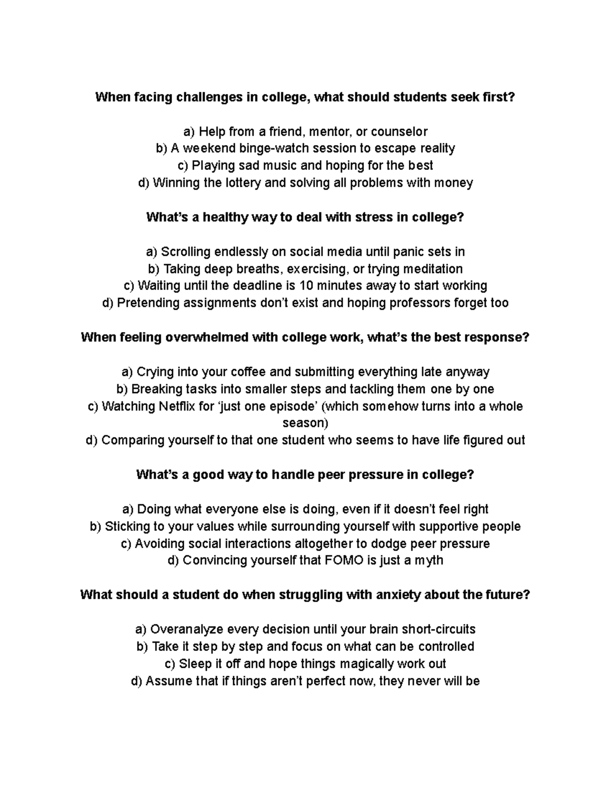 ACG MCQ'S - Useful - When facing challenges in college, what should ...