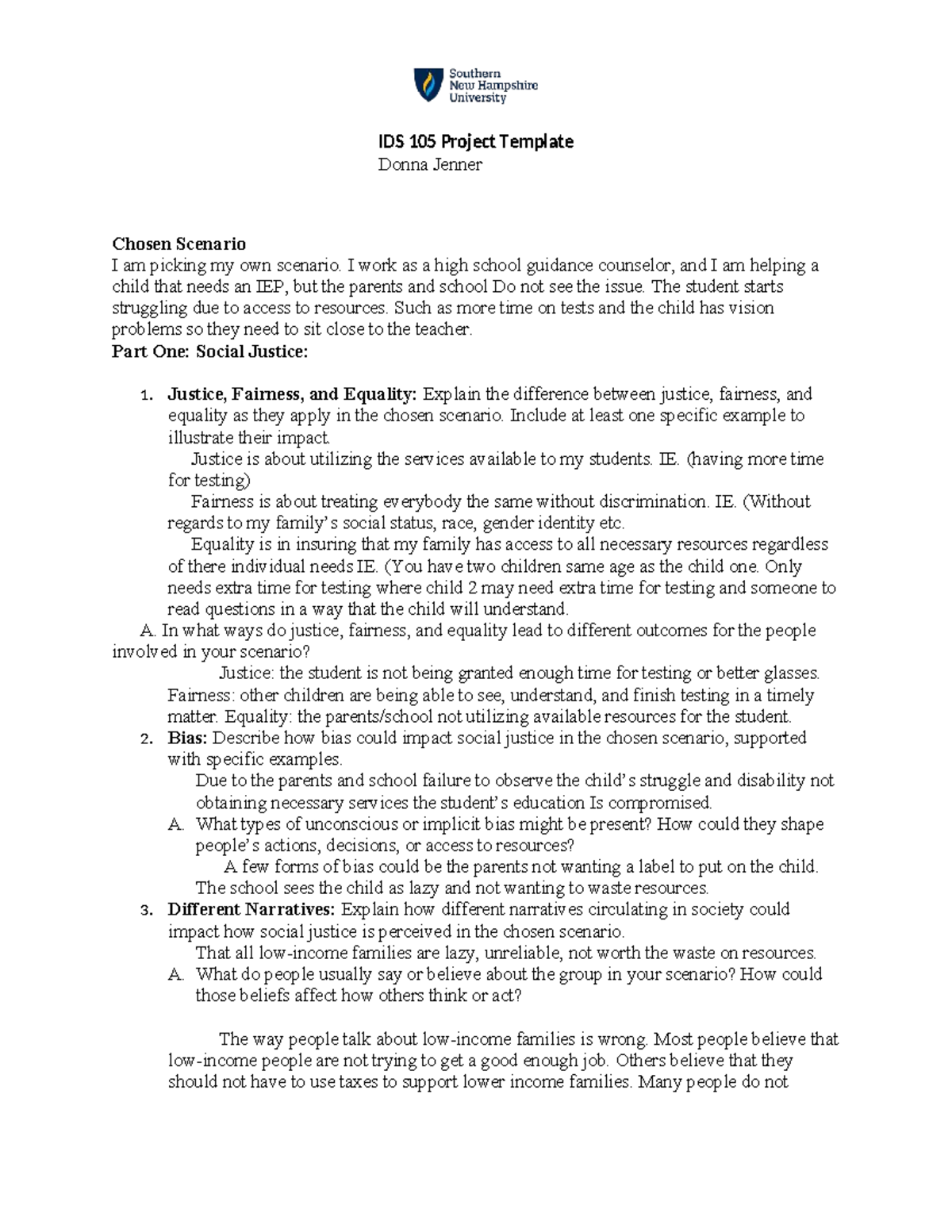 IDS 105 Project Template: Social Justice in Education Scenarios - Studocu