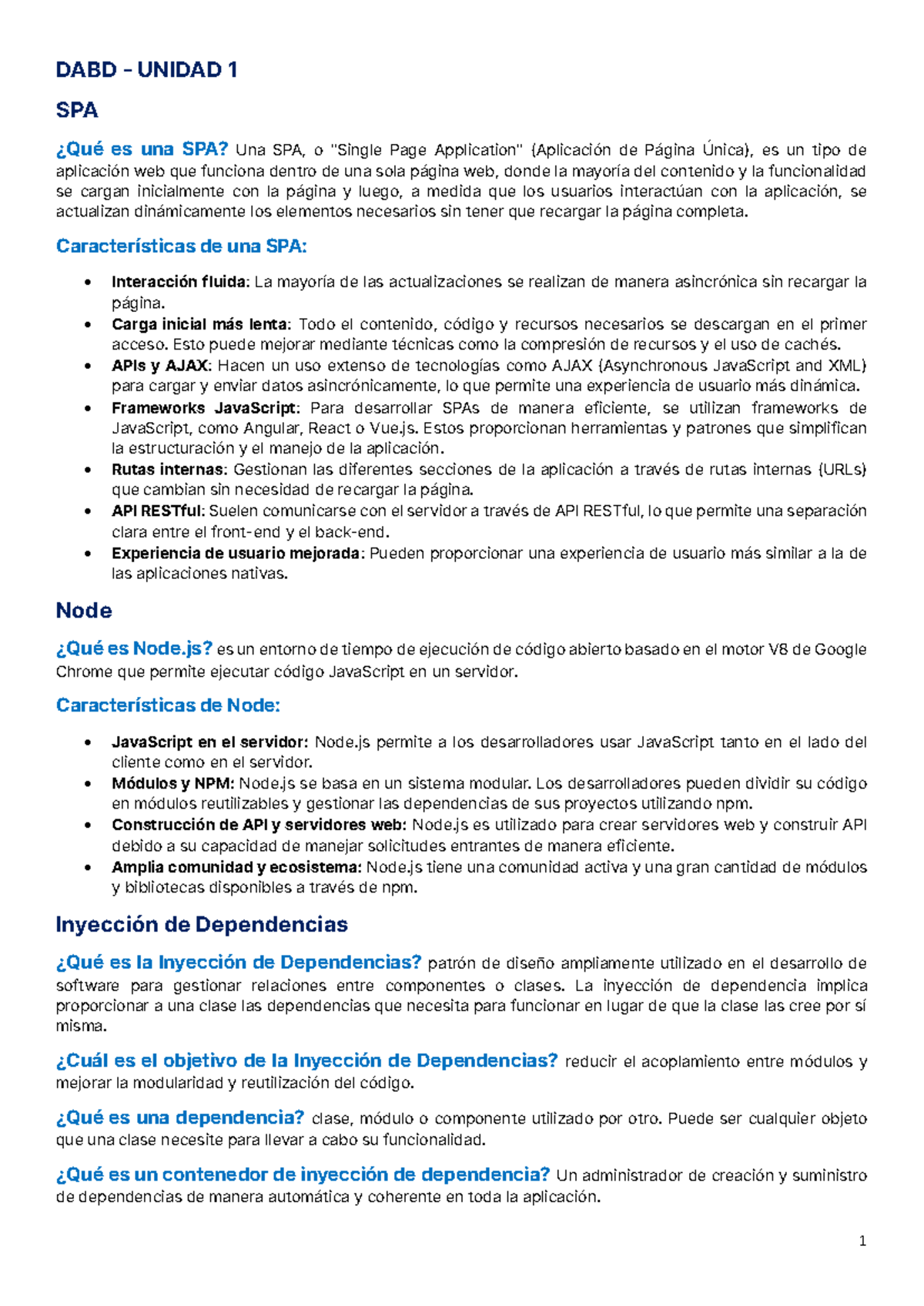 Dabd Primer Parcial - wewefwfwef - DABD - UNIDAD 1 SPA ¿Qué es una SPA ...
