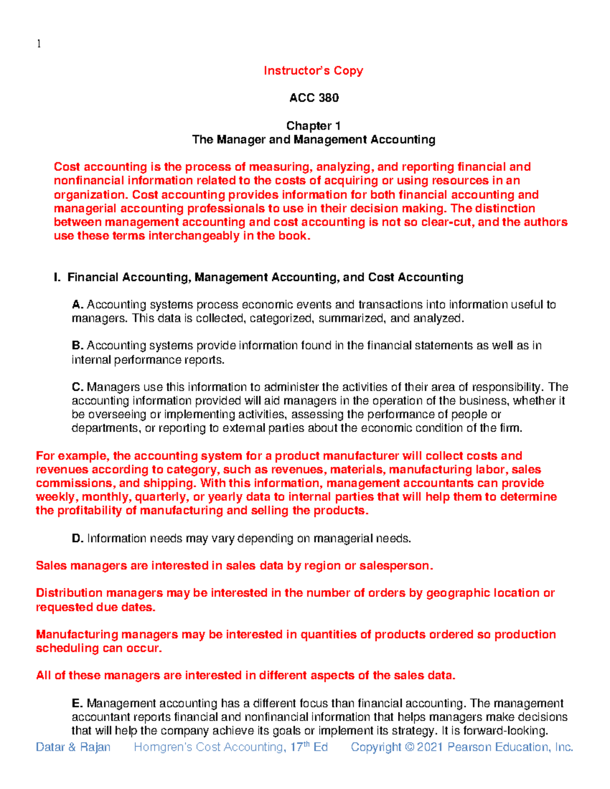 ACC 380 Chapter 1 Management Accounting Insights and Notes - Studocu