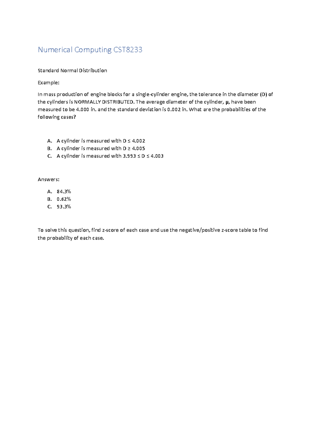Standard Normal Distribution - Example - Numerical Computing CST ...