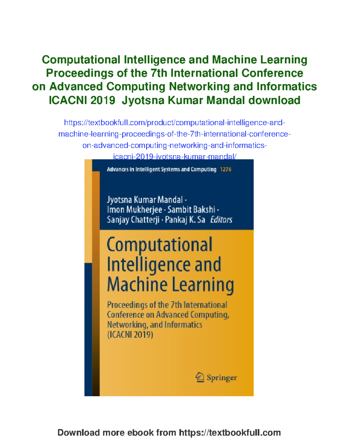 ICACNI 2019: Advances in Computational Intelligence and Machine ...