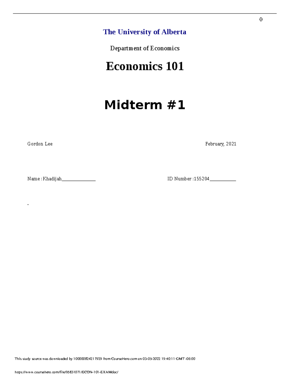 ECON 101 EXAM - Econ 101 practice for the final exam. - The University ...