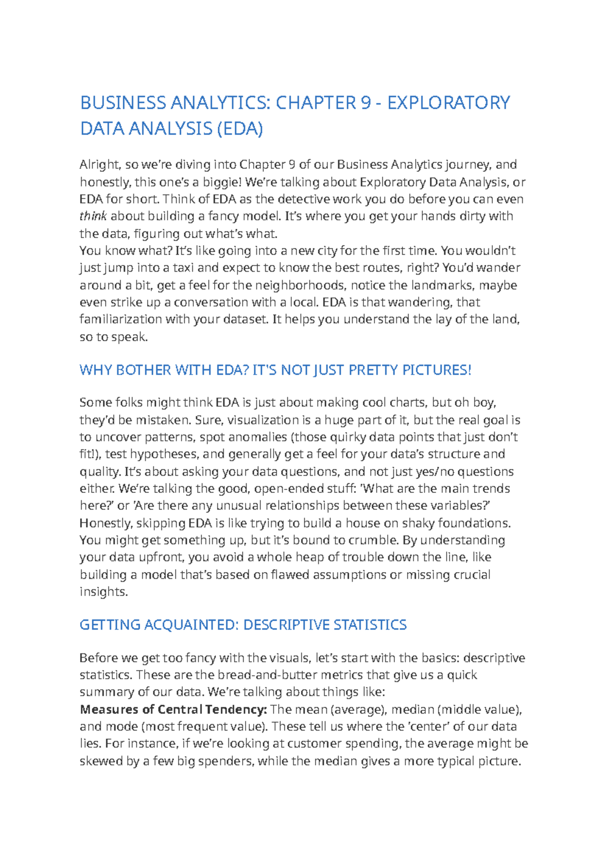 BUSINESS ANALYTICS: CHAPTER 9 EDA INSIGHTS AND OVERVIEW - Studocu