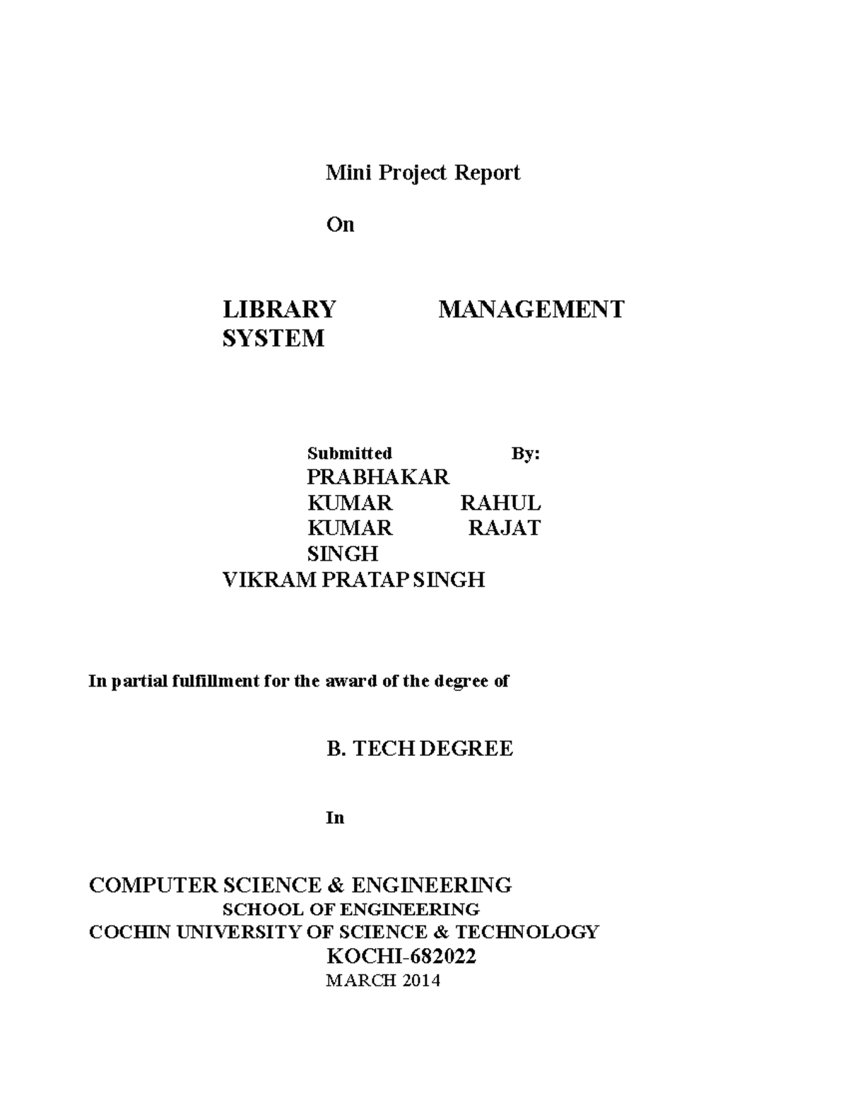 LIBRARY MANAGEMENT SYSTEM PROJECT REPORT (BTECH CSE) - Studocu