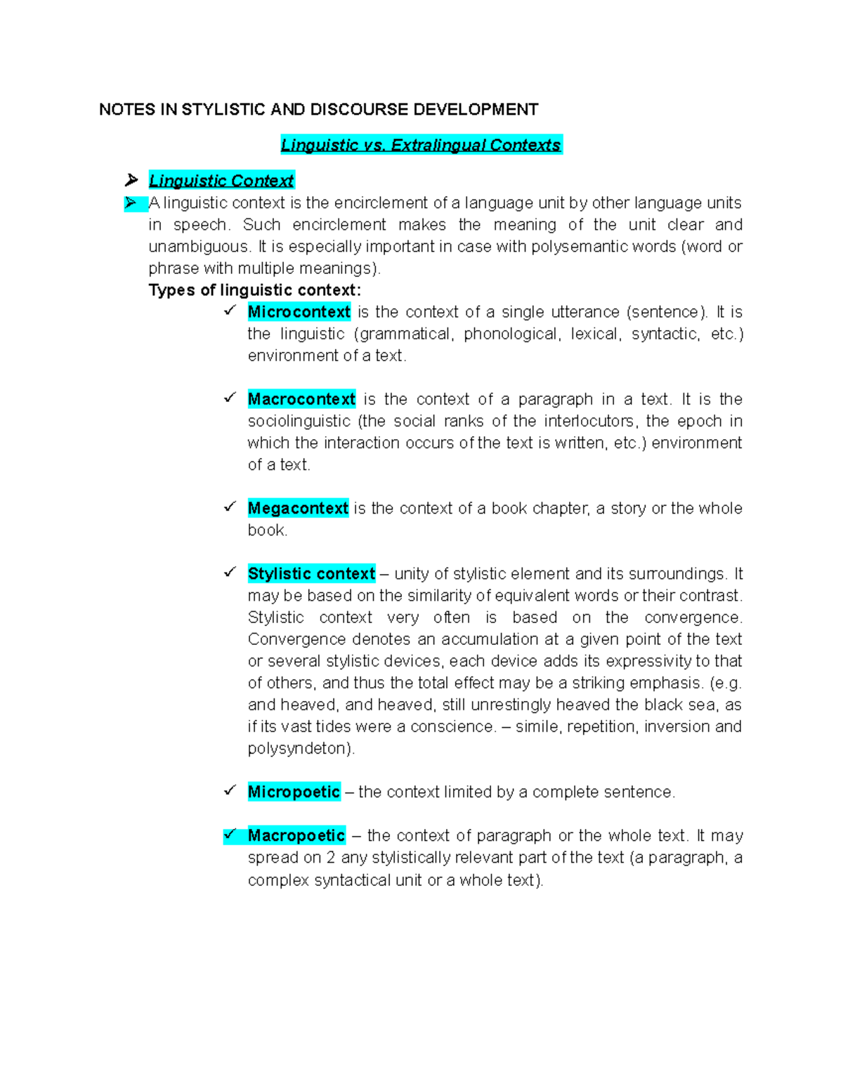 Linguistic and Extralingual Contexts in Stylistic Development - Studocu
