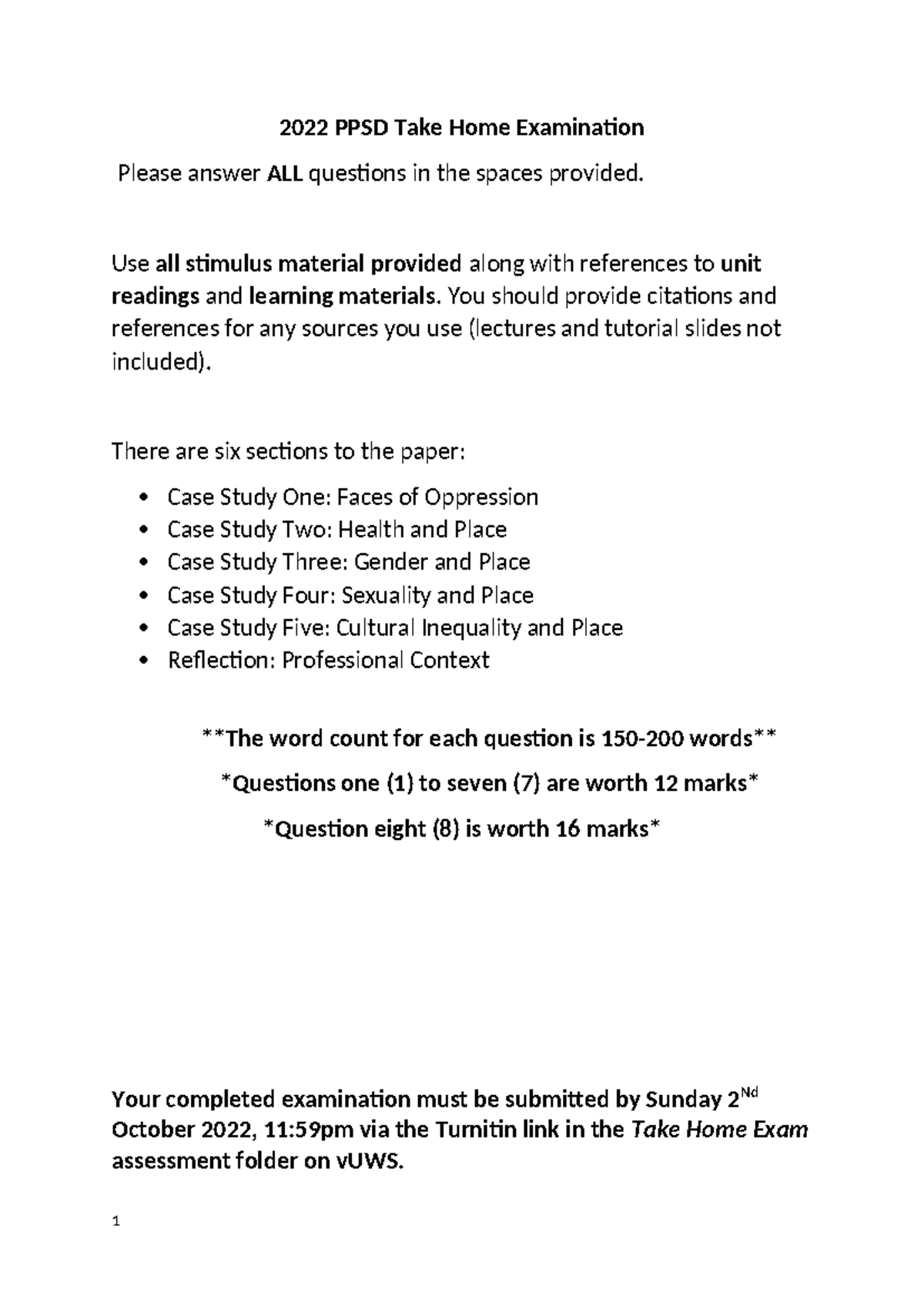 HUMN1042 Take Home Exam Template 2022 - 2022 PPSD Take Home Examination ...