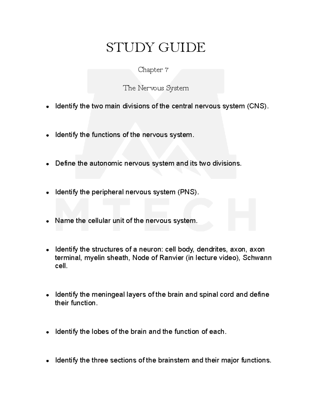 Study Guide: Chapter 7 - The Nervous System (Final Exam) - Studocu