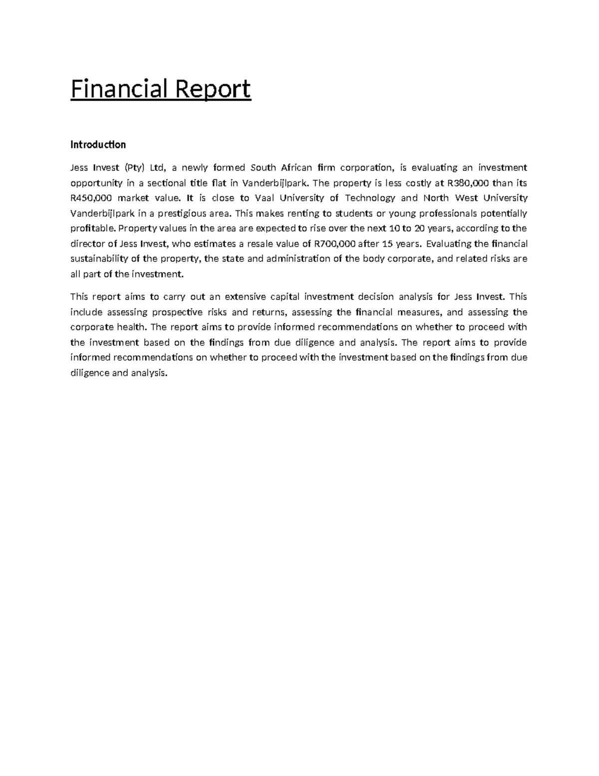 Financial Report 22 - Capital Investment Decision Analysis - Studocu