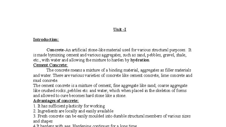 Unit 1 & 2: Study Materials on Cement and Concrete Properties - Studocu