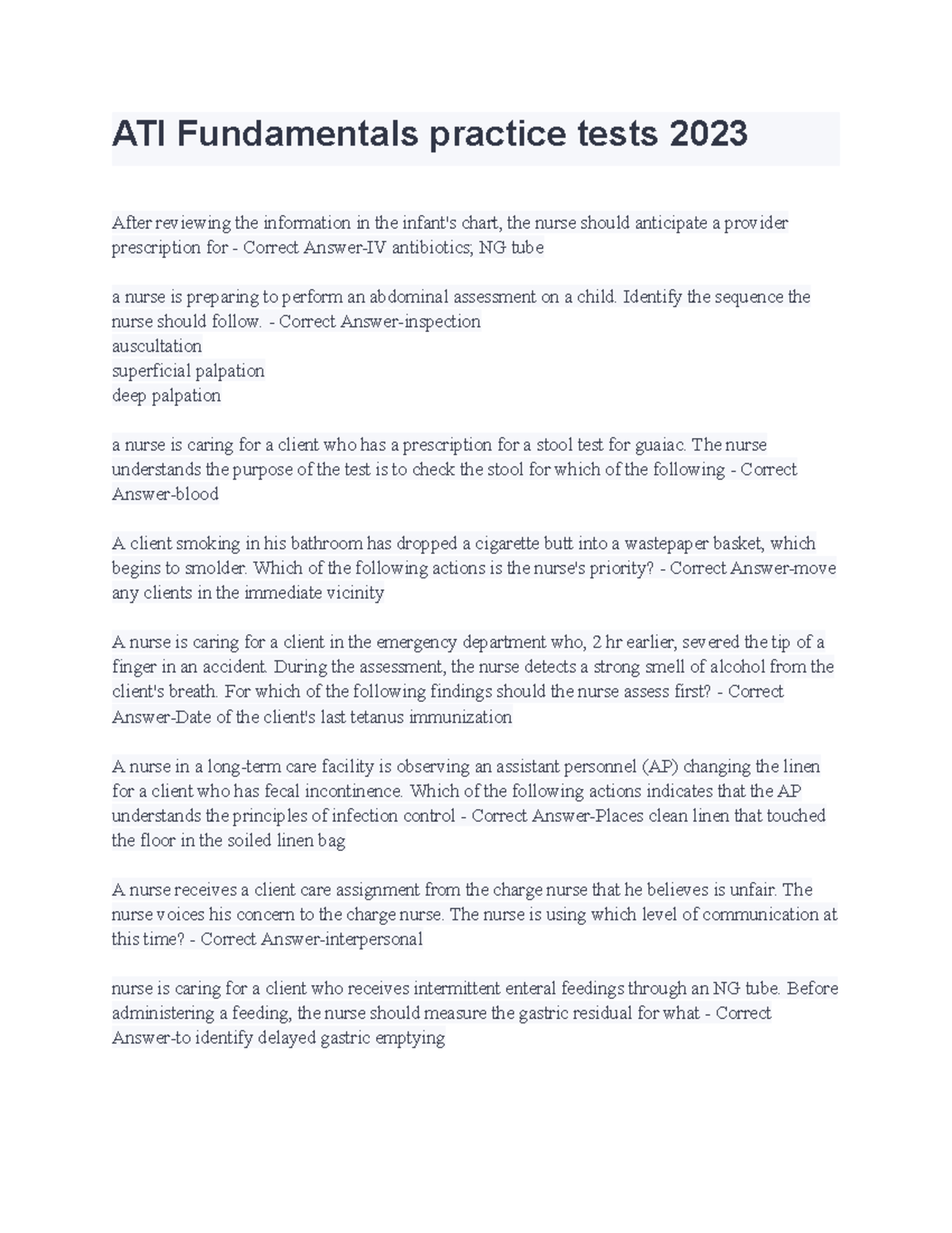 ATI Fundamentals Practice Tests 2023: Essential Nursing Skills Review