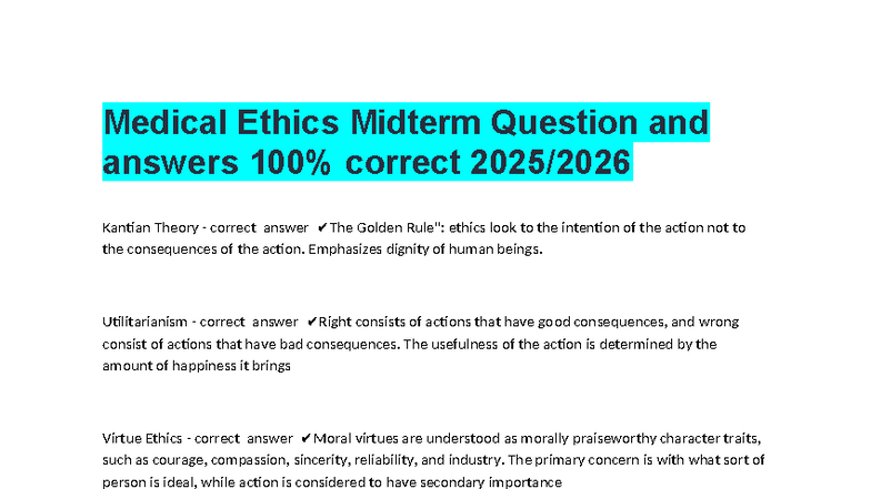 Medical Ethics (MED101) Midterm Q&A: Key Theories & Concepts - Studocu