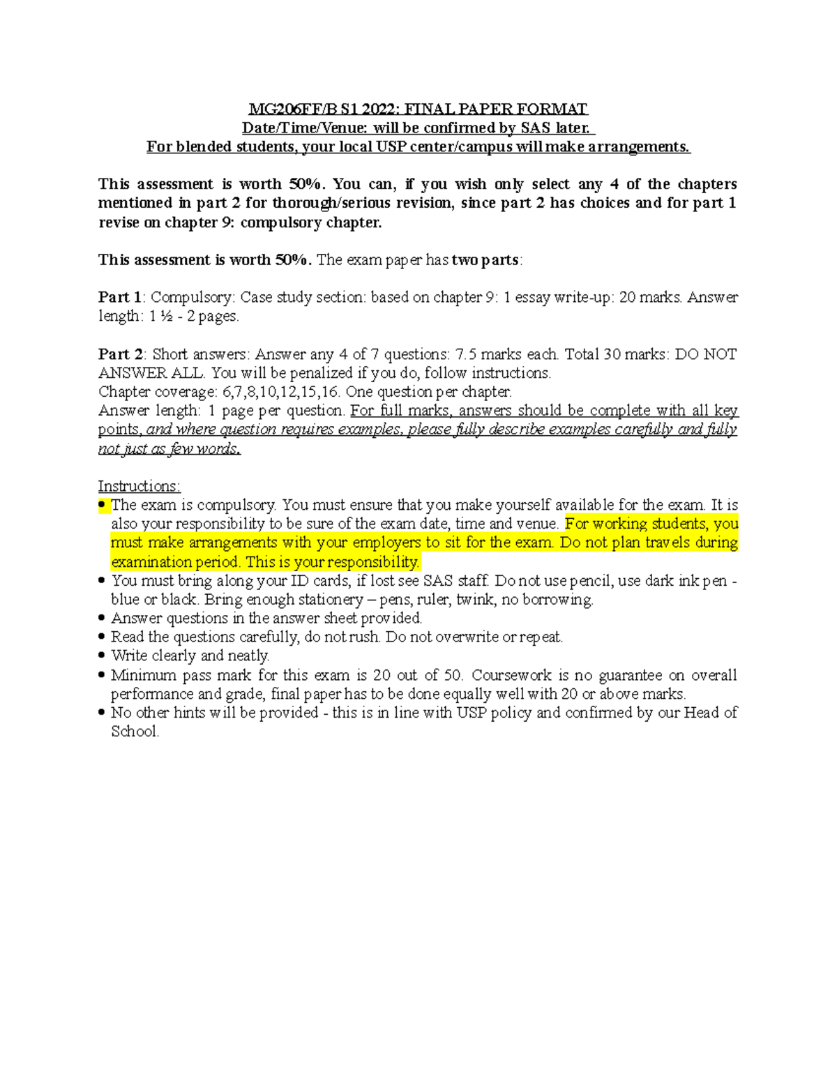 MG206 Final Paper Guidelines and Assessment Format - Studocu