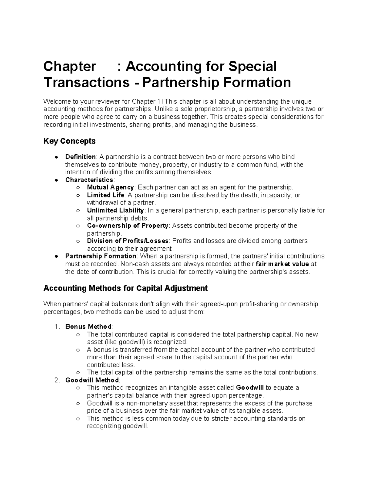 Chapter 1: Accounting for Special Transactions in Partnerships - Studocu
