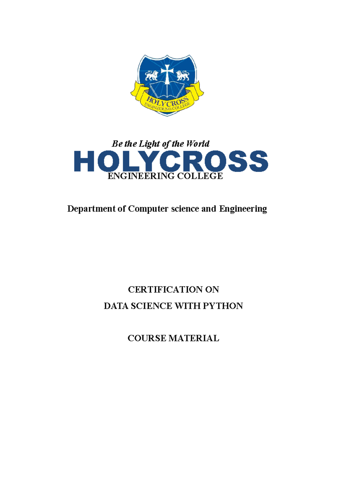 Data Science with Python Course Material - HOLYCROSS ENG 101 - Studocu