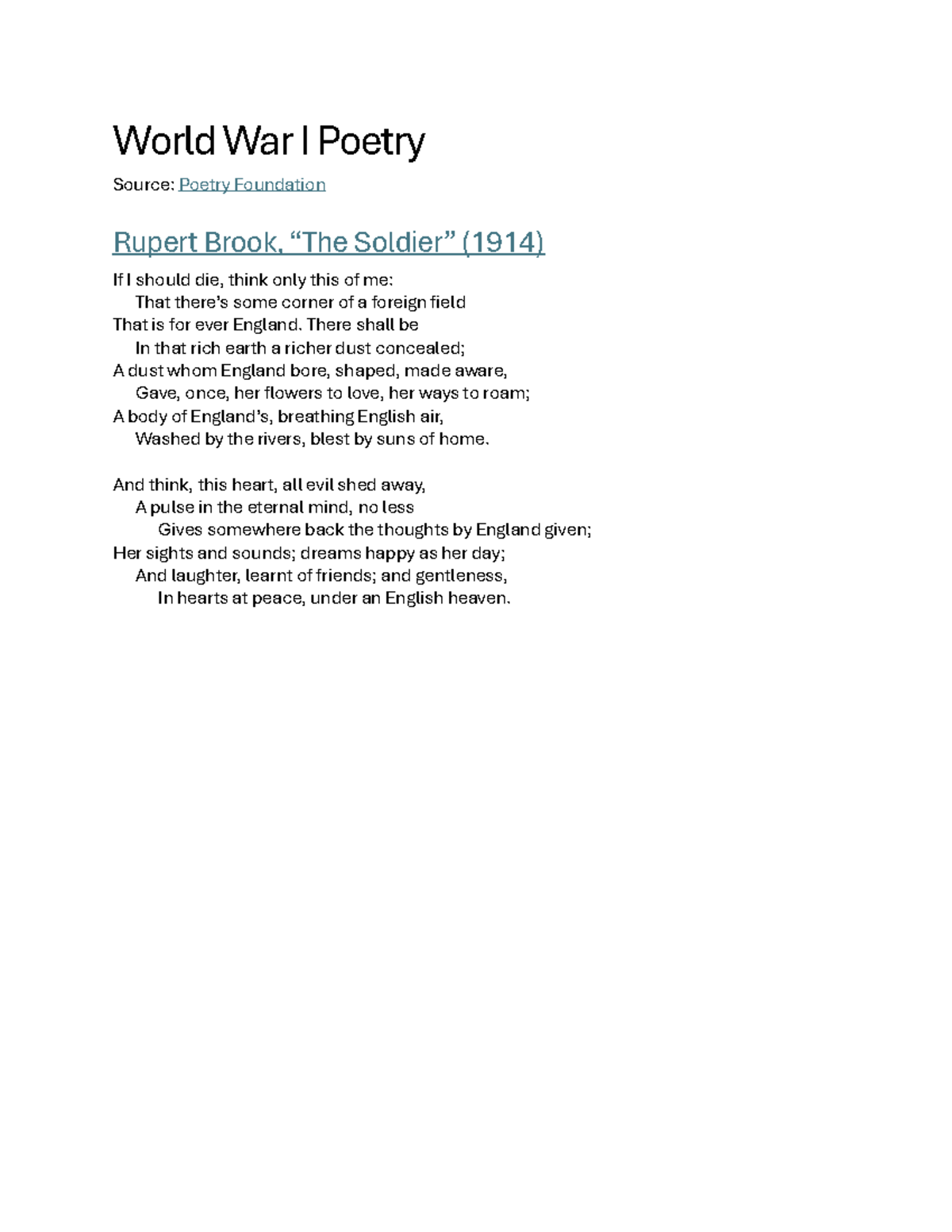 World War I Poetry Analysis - ENG 101 - Studocu
