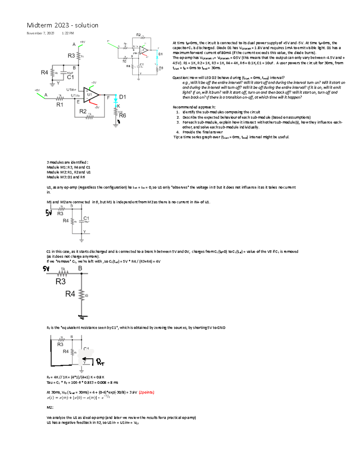 Midterm Exam Solutions 2021 for MECH 368: Circuit Behavior Analysis ...