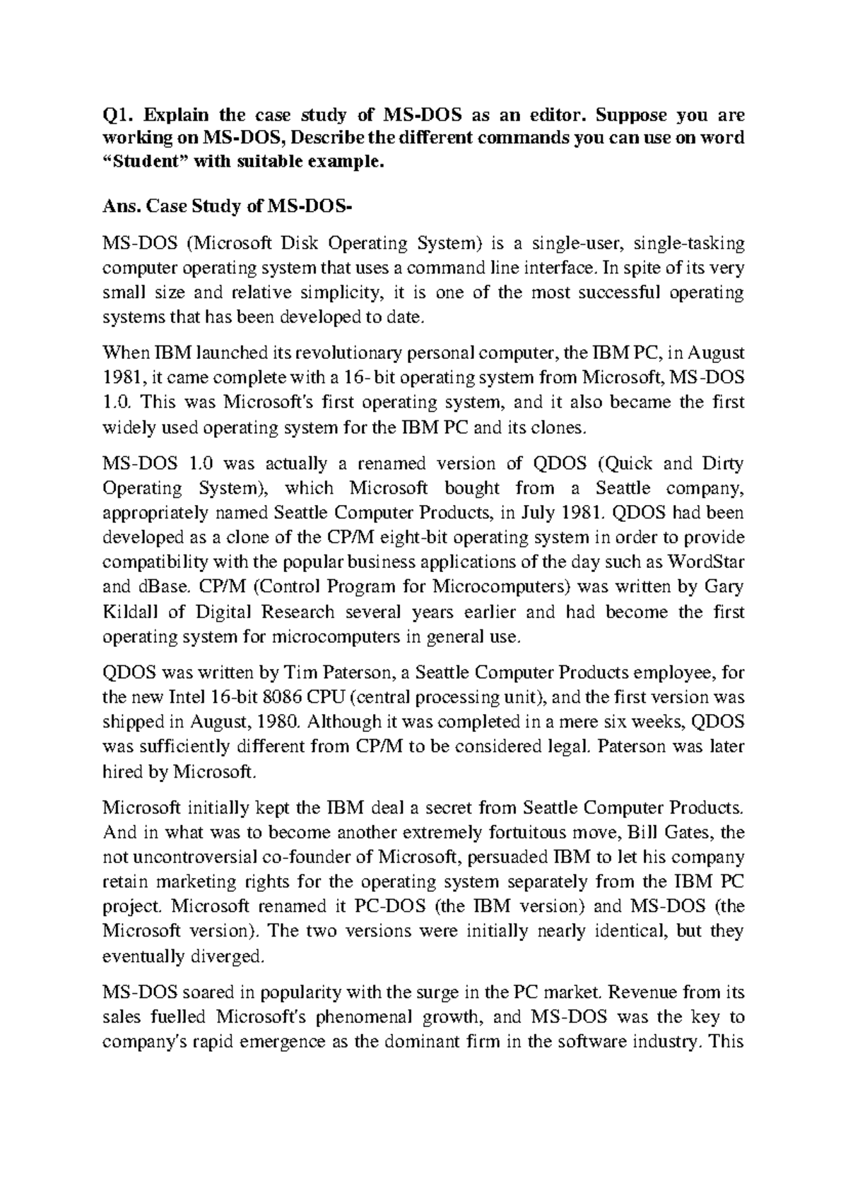 Q1 SP Assignment-1 - MS-DOS Case Study and Commands Overview - Studocu