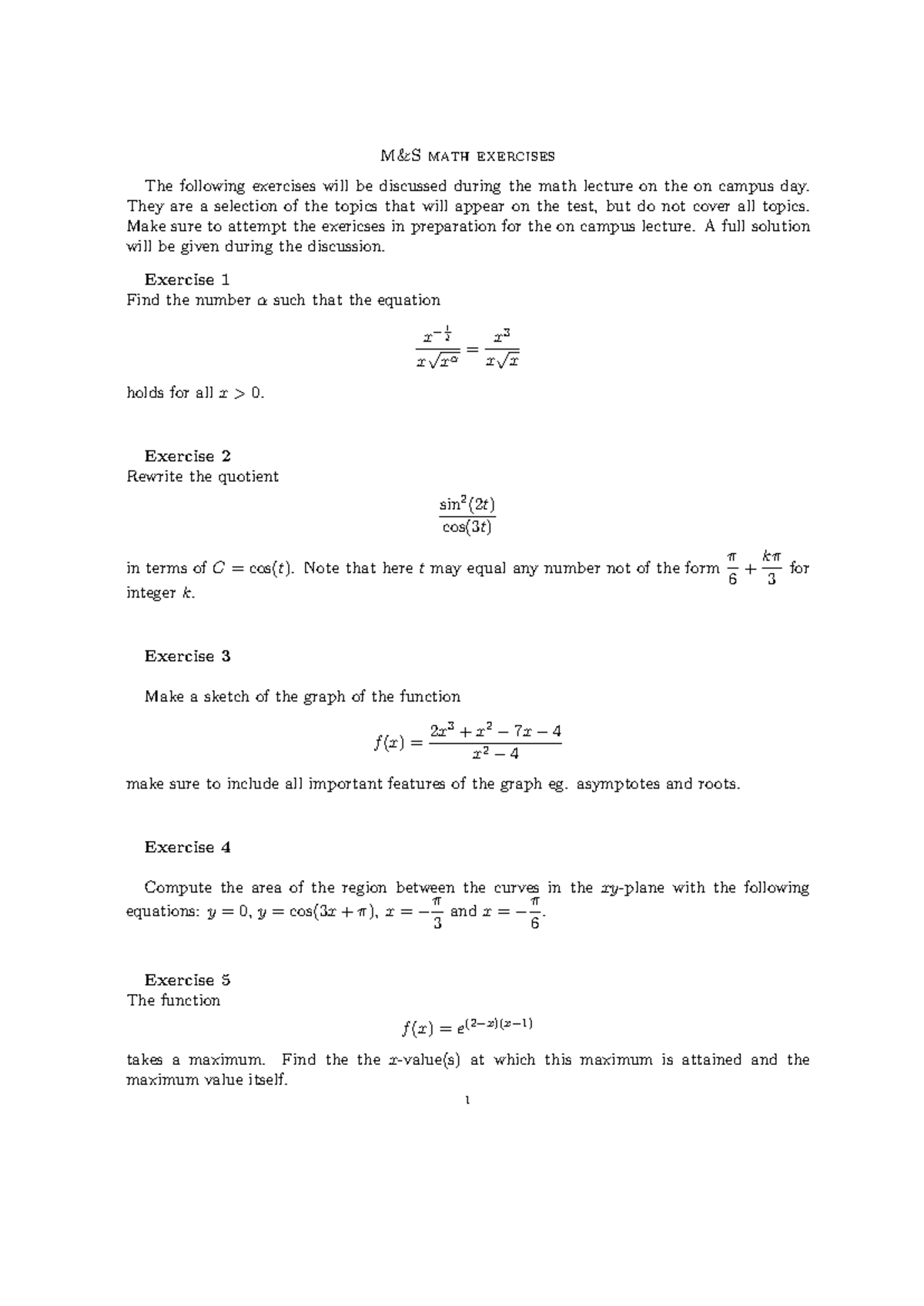 Math 101: On Campus Lecture Preparation Exercises - Studocu