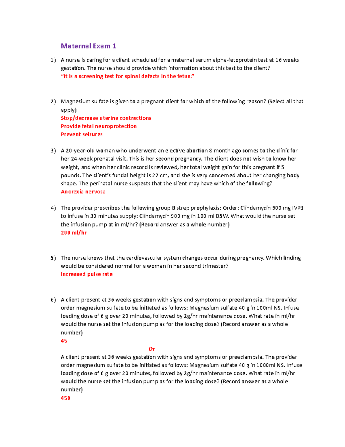 Maternal Health Exam 1: Key Concepts and Nursing Interventions - Studocu