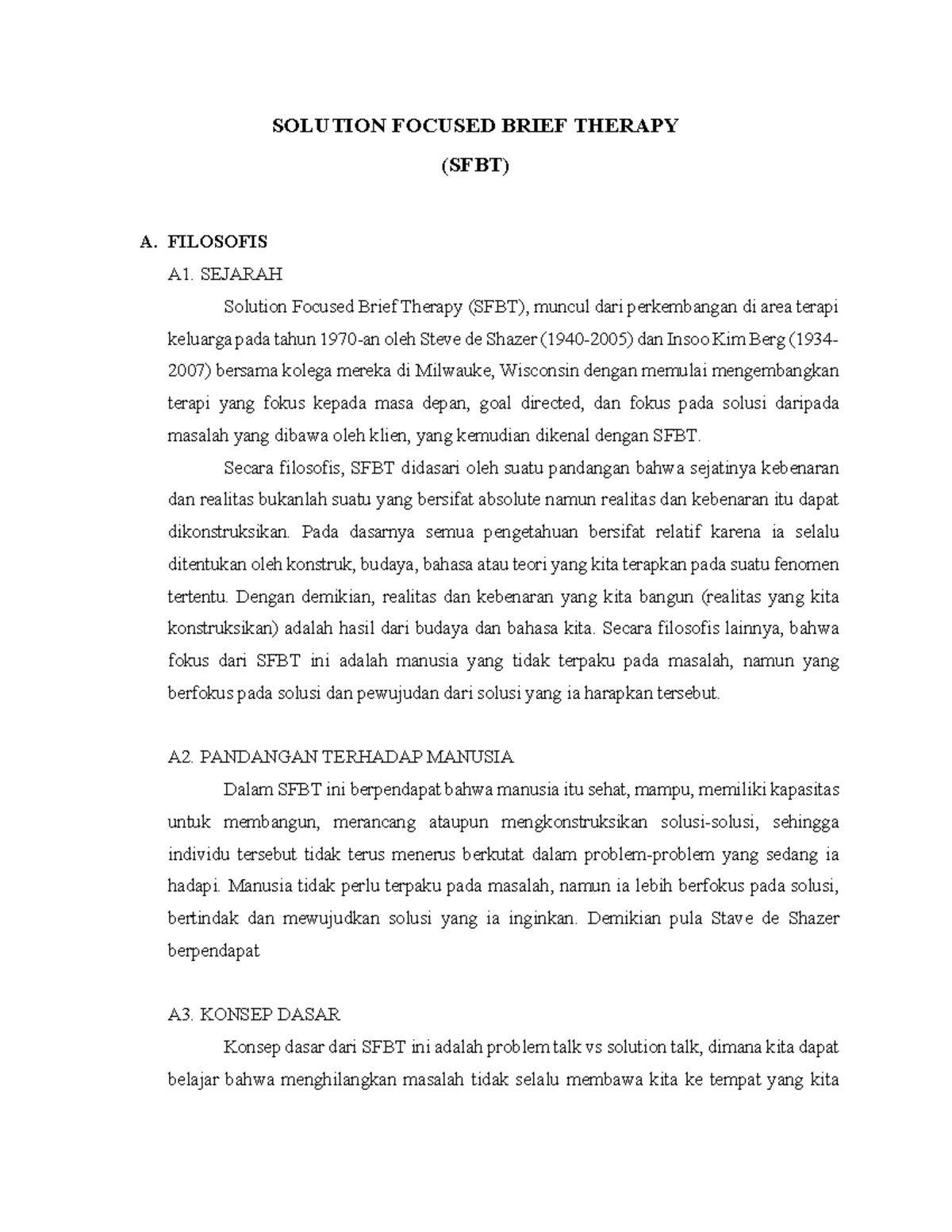 SFBT 2023: Terapi Fokus Solusi Dalam Praktek dan Filosofi - Studocu
