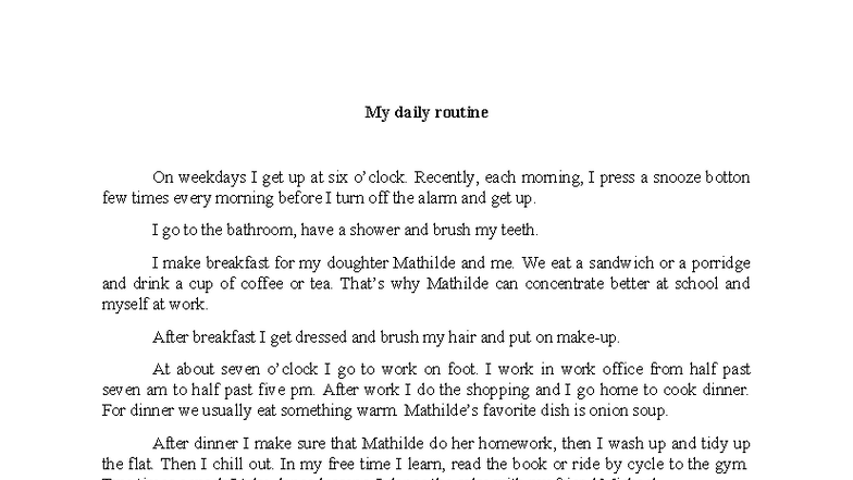 My Daily Routine: A Weekday Overview - Studocu