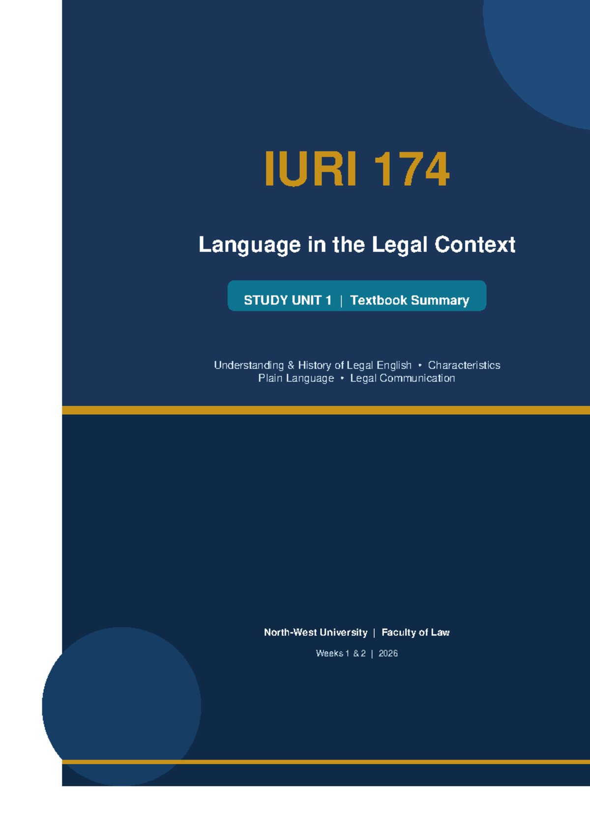 IURI 174 Language in the Legal Context: Study Unit 1 Summary - Studocu