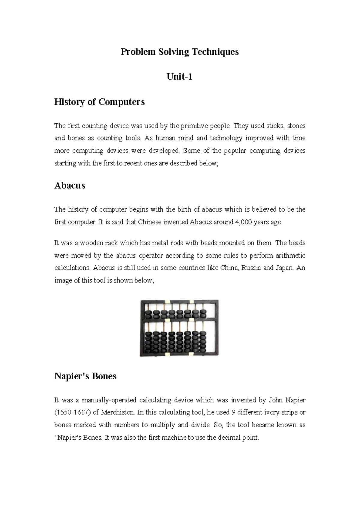 Unit 1 PST - Problem Solving Techniques in Computer History - Studocu