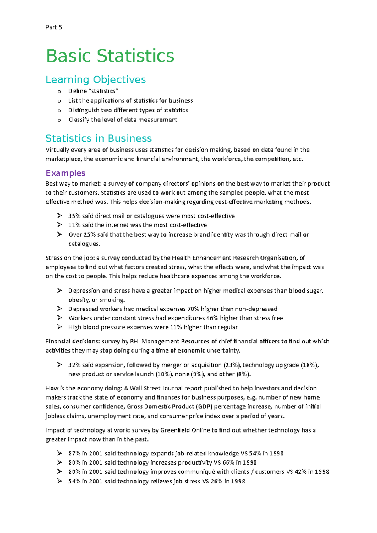 IT & Stats - Basic Stats - Lecture Notes Part 5: Key Concepts in ...