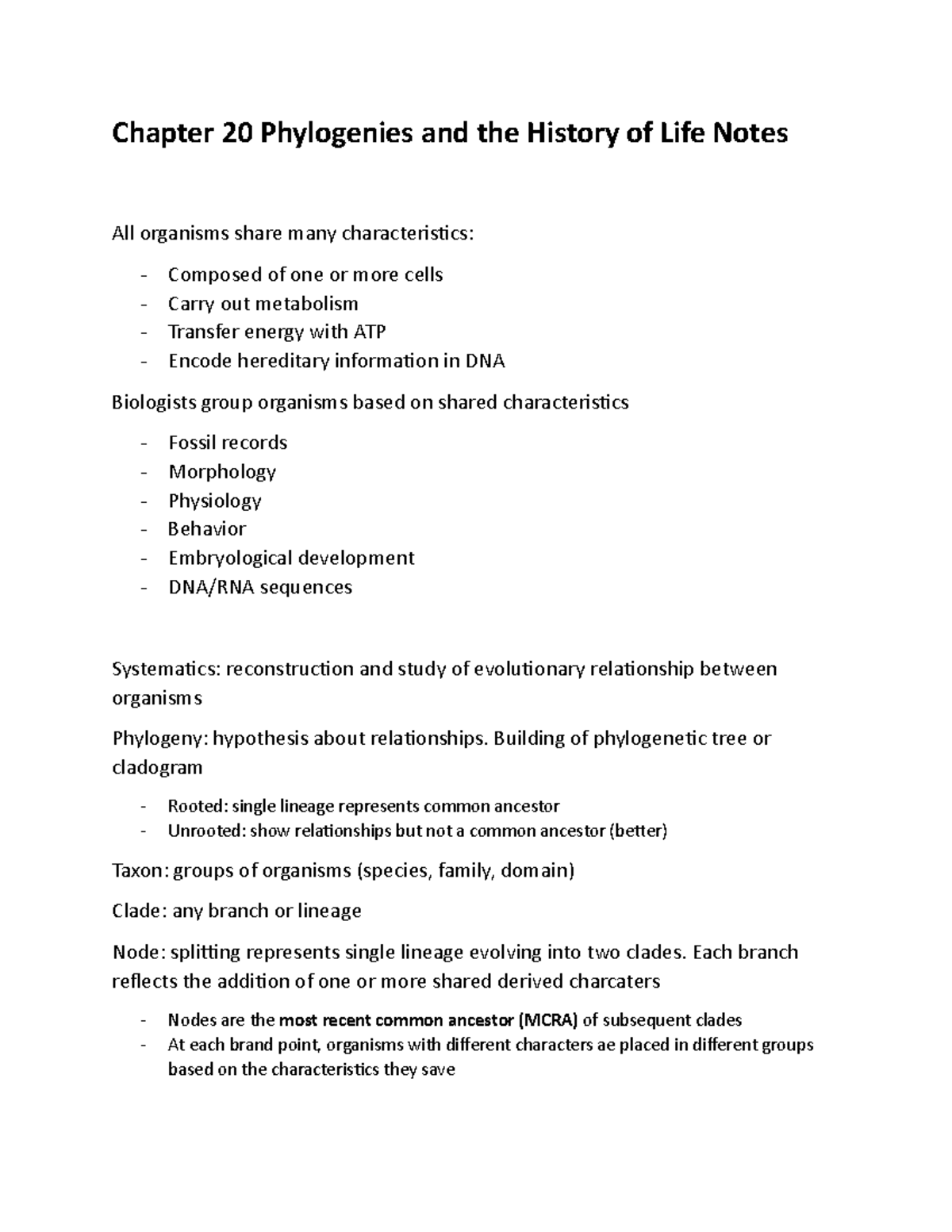 Chapter 20 Phylogenies and the Evolution of Life Notes - Studocu