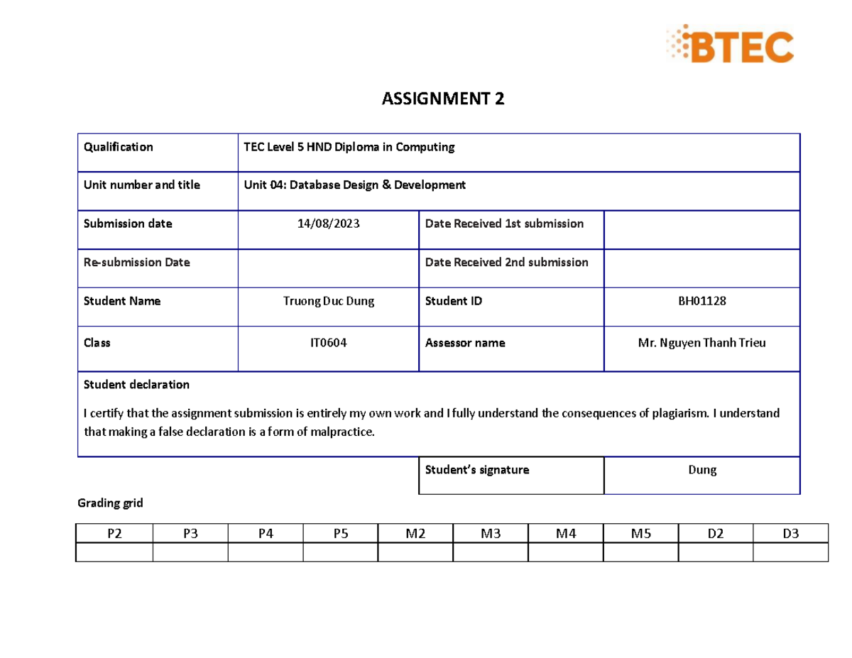 Database Design & Development Assignment 2 (BH01128) - Project Report ...