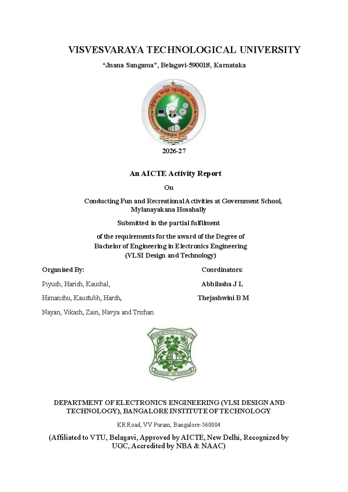 VTU BE (VLSI) AICTE Activity Report: Fun & Recreational Games at Govt ...
