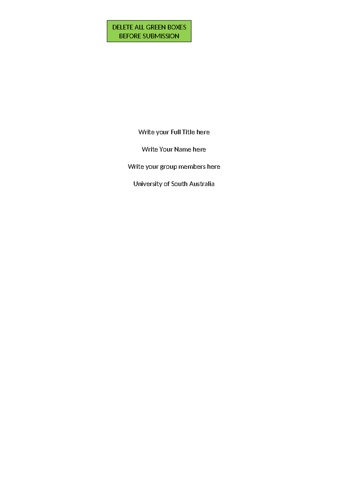 Report Template: Draft for Group Submission - UniSA - Studocu