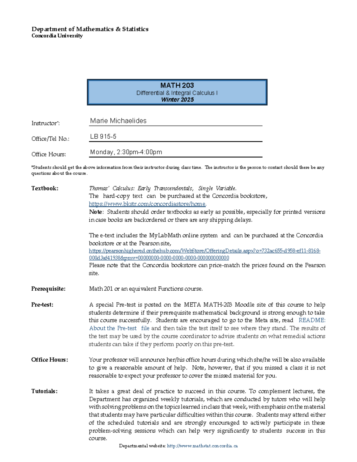 MATH 203 Winter 2025 - Course Overview and Important Information - Studocu