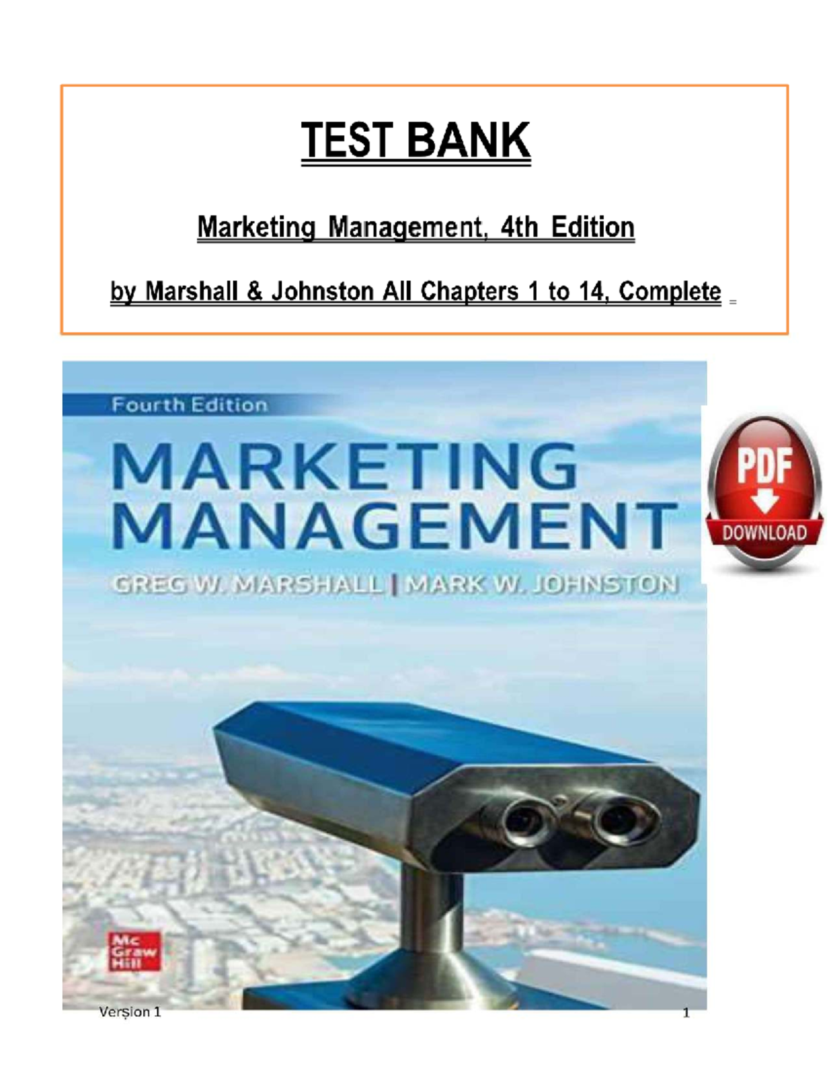 Test Bank for Marketing Management (MKT 101) - 4th Edition, Chapters 1 ...