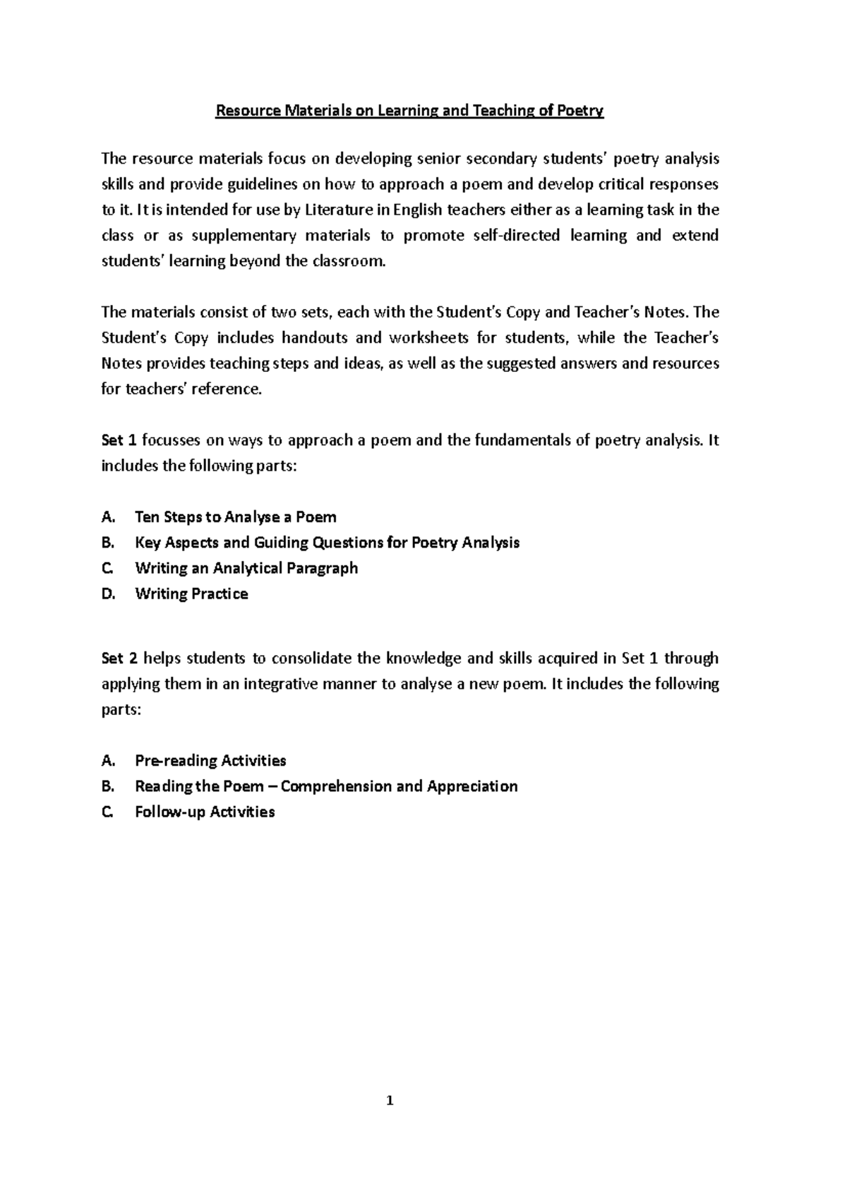 Resource Materials for Teaching Poetry Analysis (ENG 101) - Studocu