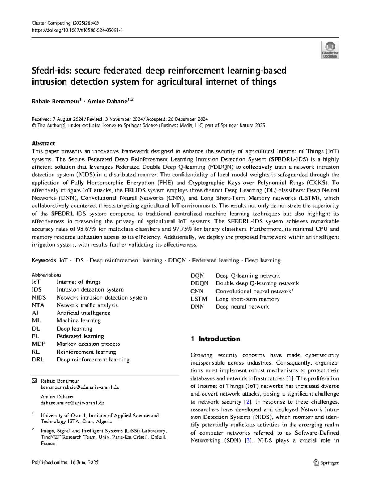 Secure Federated Deep Reinforcement Learning IDS for Agricultural IoT ...