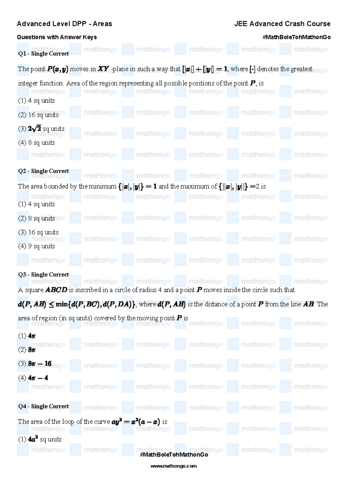 Area Adv DPP Genetry - Maths JEE Advance Questions - Q1 - Single ...