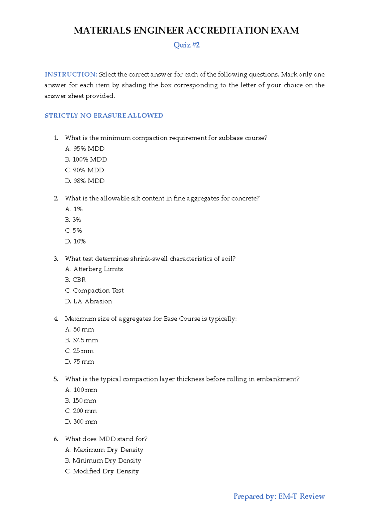 ME-1 Quiz #2 - Materials Engineer Accreditation Exam - Studocu