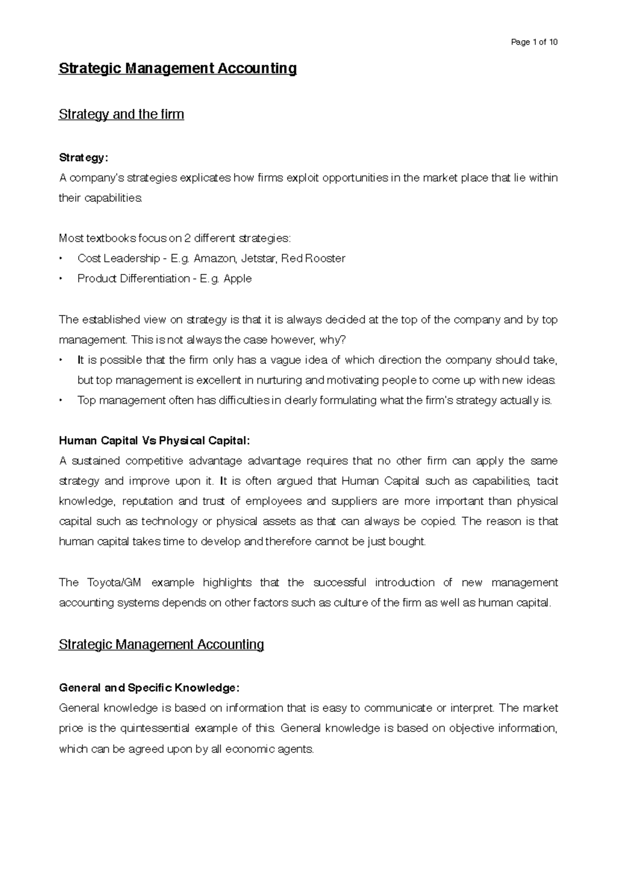 Strategic Management Accounting Notes (Course Code: SMA 101) - Studocu