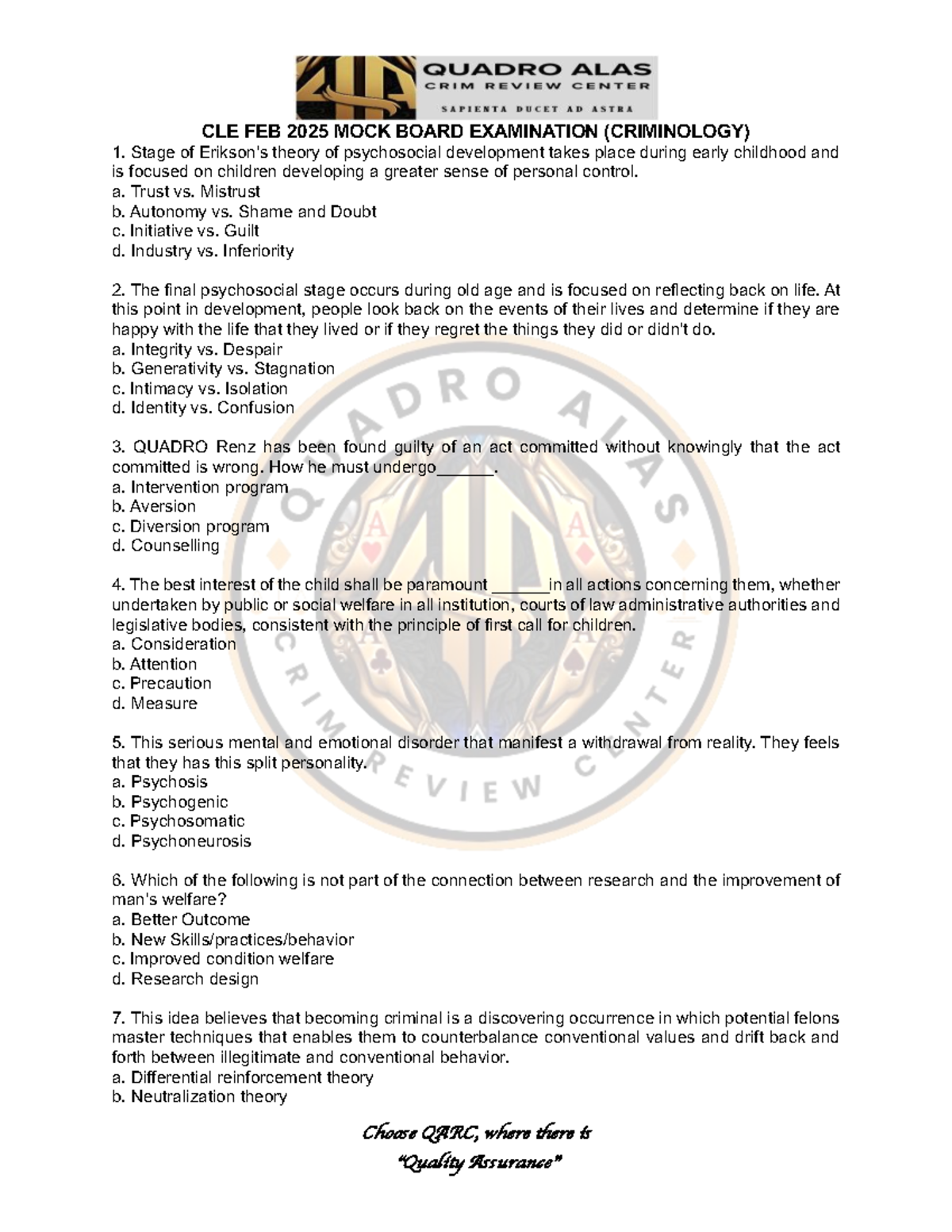 CLE FEB 2025 MOCK BOARD EXAMINATION (CRIMINOLOGY) - Study Notes - Studocu