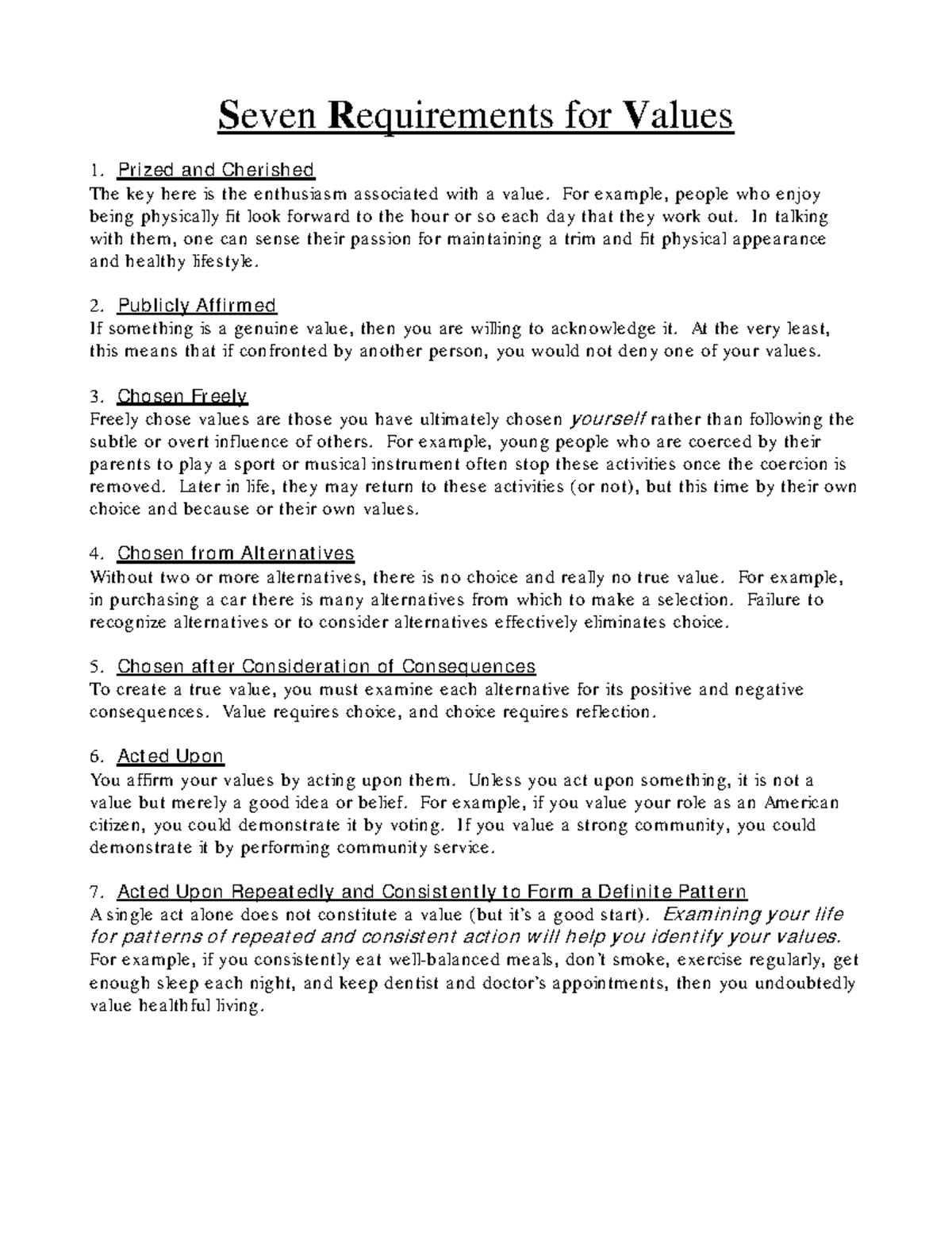 Seven Essential Requirements for Values: A Comprehensive Guide - Studocu