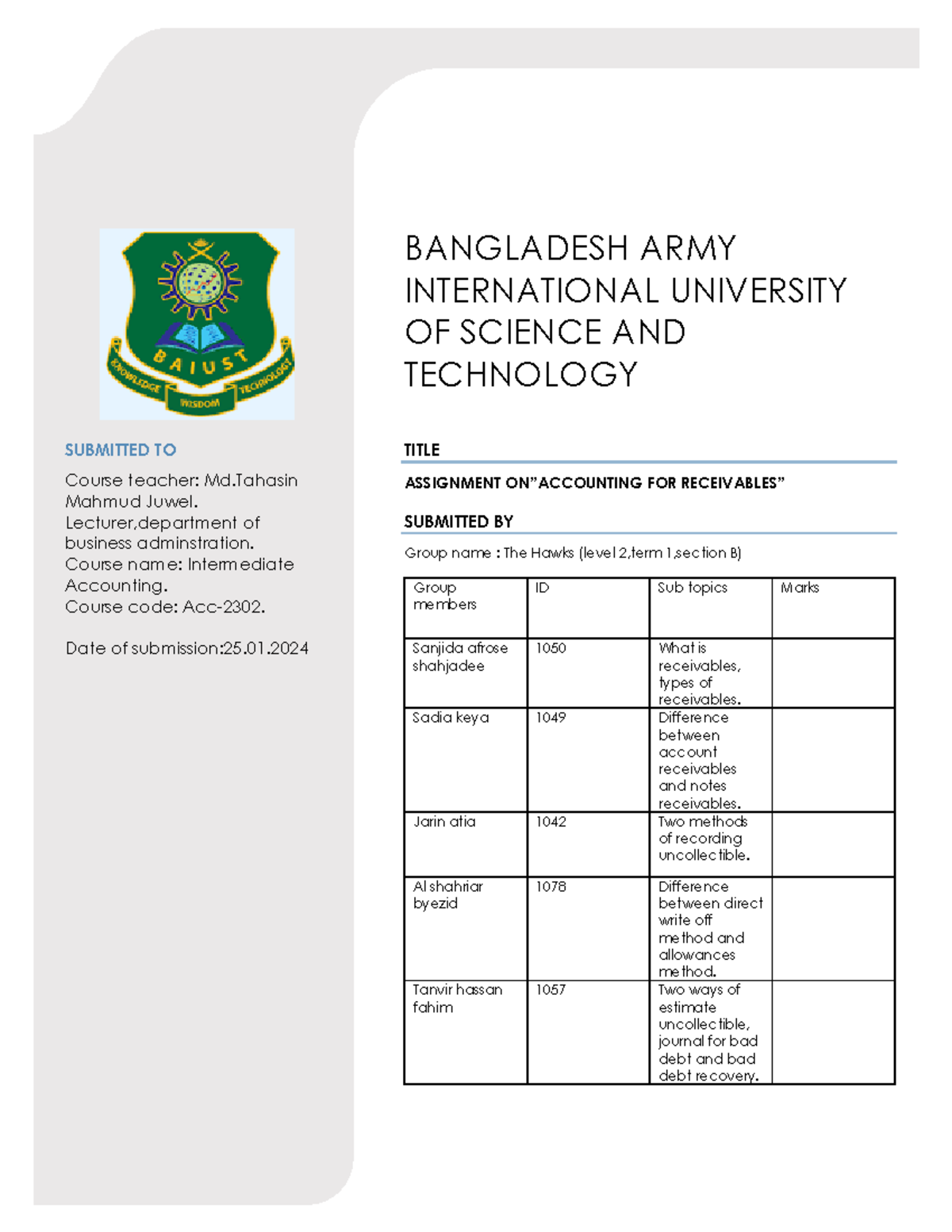 Assignment by The Hawks - BANGLADESH ARMY INTERNATIONAL UNIVERSITY OF ...