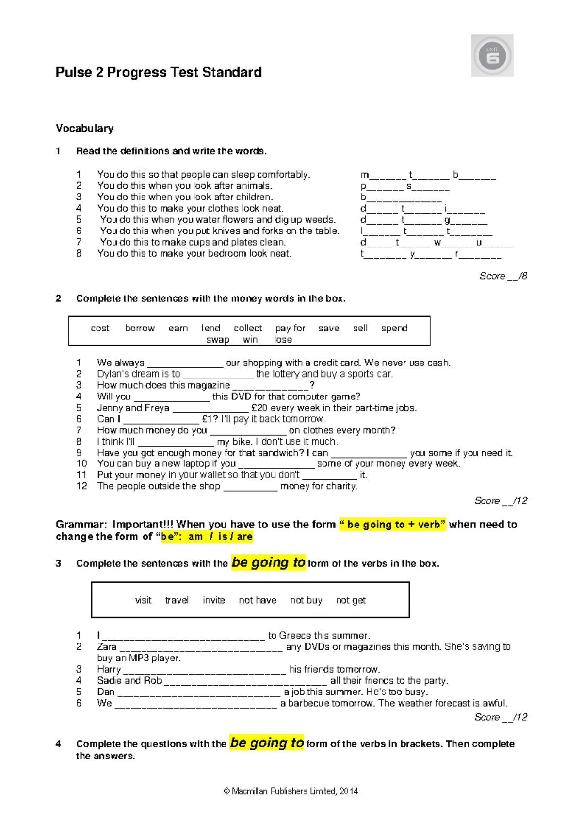 2F Progress Test - Unit 6 English Vocabulary & Grammar - Studocu